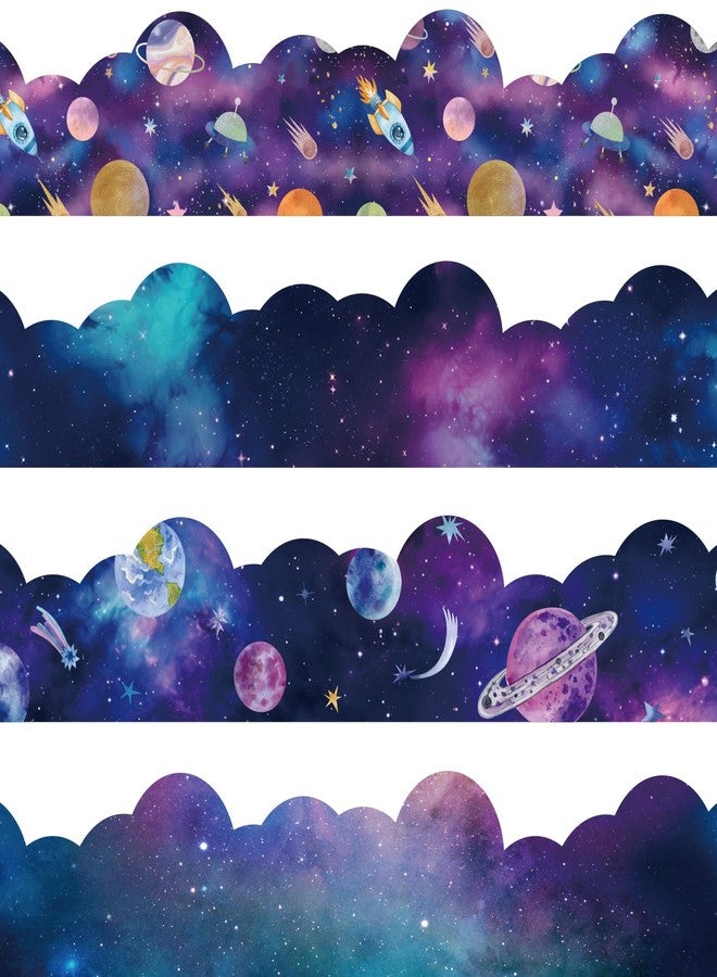 VABAMNA Space Bulletin Board Borders, Space Theme Classroom Decorations, 84ft Galaxy Classroom Decor Rocket Starry Sky Scalloped Borders for Teacher Back to School Classroom Door Wall Decor, 4 Patterns - Image 1